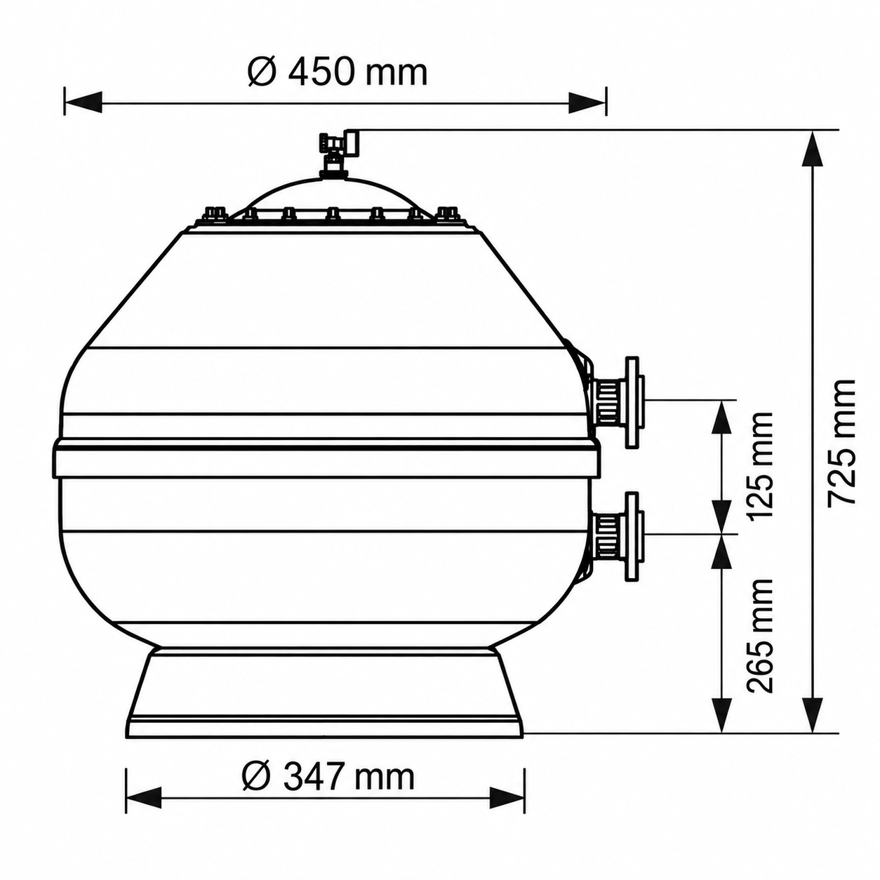 Wymiary filtra piaskowego Vesubio 450