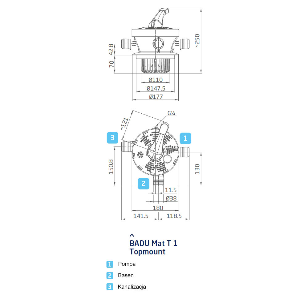 wymiary badu mat t1 zawór na filtr